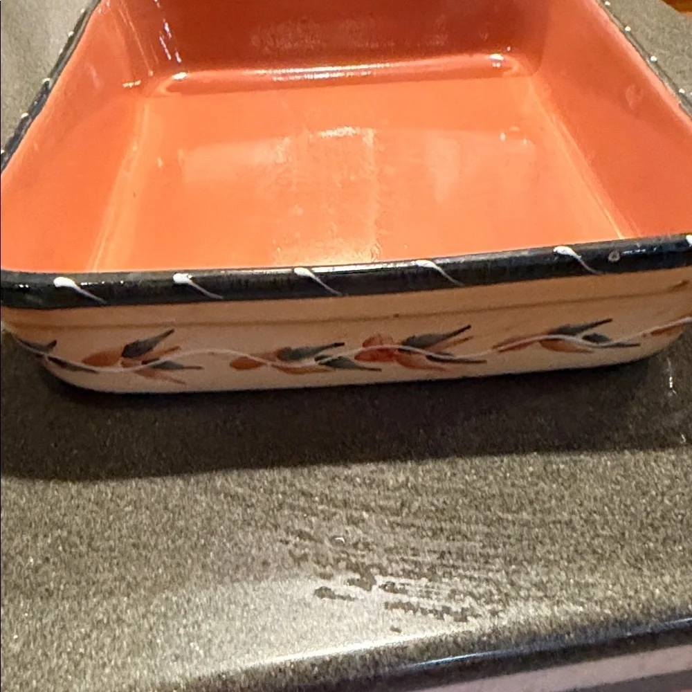 Furio Home Italy Terracotta Serving Platter Orange Hand Painted Floral Vine 12in